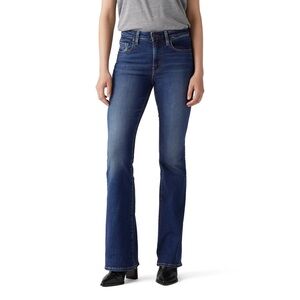 Levi’s Women’s Halsey high rise slim fit flare jeans sleeve top blue denim